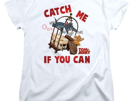 TOM AND JERRY MOVIE : CATCH ME IF YOU CAN WOMENS SHORT SLEEVE White MD Fashion