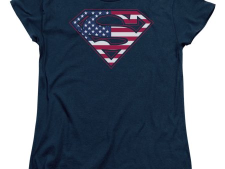 SUPERMAN : ALL AMERICAN SHIELD S\S WOMENS TEE NAVY XL For Sale